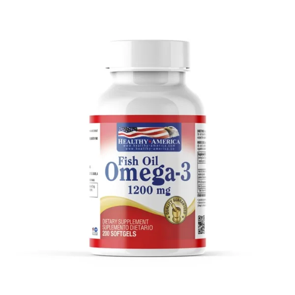 Cápsulas blandas de Omega 3 1200mg de Healthy America en su envase original.