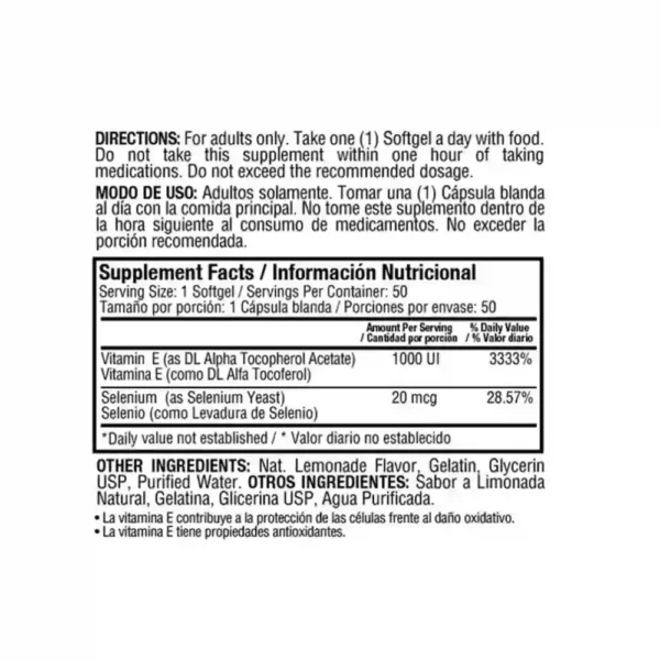 Healthy America | 350 Supreme E Vitamin E 1000 Iu 50 Softgeles 50 Softgels | Ficha Técnica