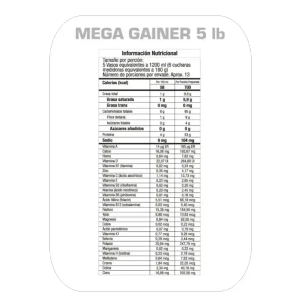 Super Mega Gainer GMN 5lb vainilla gourmet, proteína hipercalórica para ganar masa muscular y peso rápidamente
