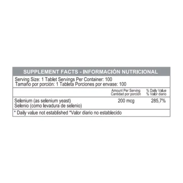 Selenium 200mcg Healthy America 100 tabletas suplemento antioxidante