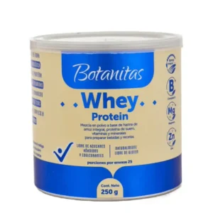 Tarro de Whey Protein Botanitas de 250g con harina de arroz integral, Magnesio y Zinc.